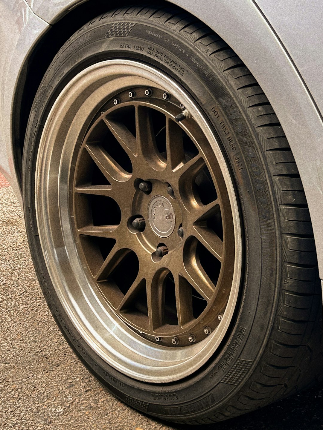 a close up of a tire on a car